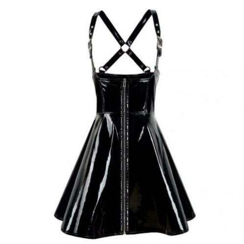 Zwarte kunstleren jurk leren wetlook latex bodycon sexy