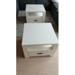 2x salontafel wit met lade 60x60x45 cm