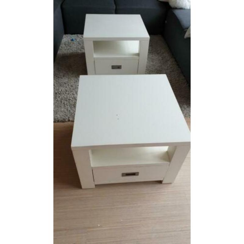 2x salontafel wit met lade 60x60x45 cm