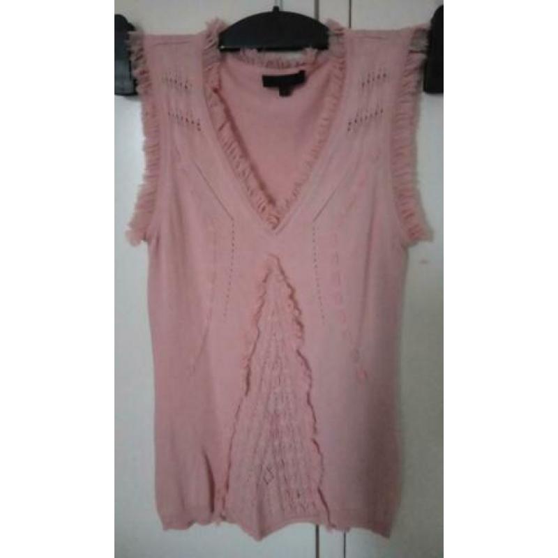 Mooie KENZO zijde - cashmere roze designer top valt als S 36