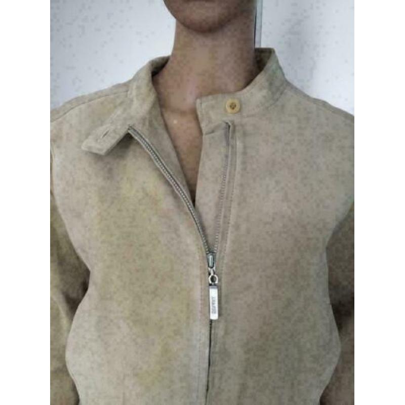 B1740 Esprit: beige suede-leren jasje colbert jack Maat L=42