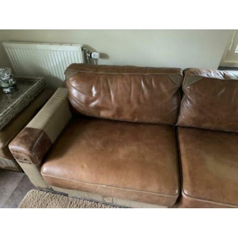 3 zits bank combi leder/canvas