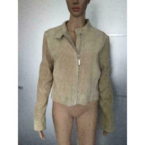 B1740 Esprit: beige suede-leren jasje colbert jack Maat L=42