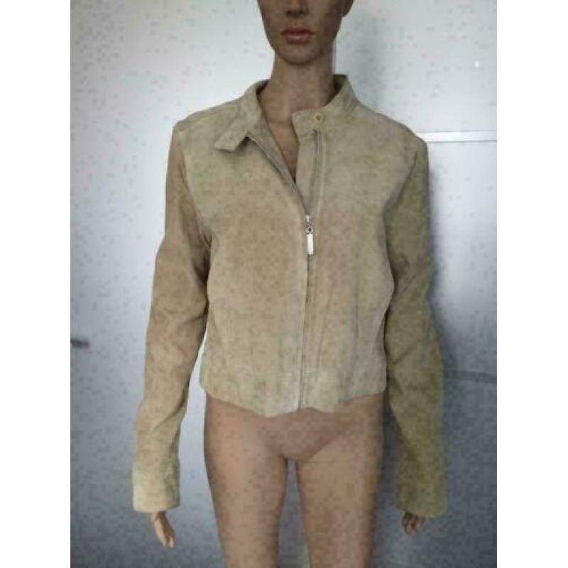 B1740 Esprit: beige suede-leren jasje colbert jack Maat L=42