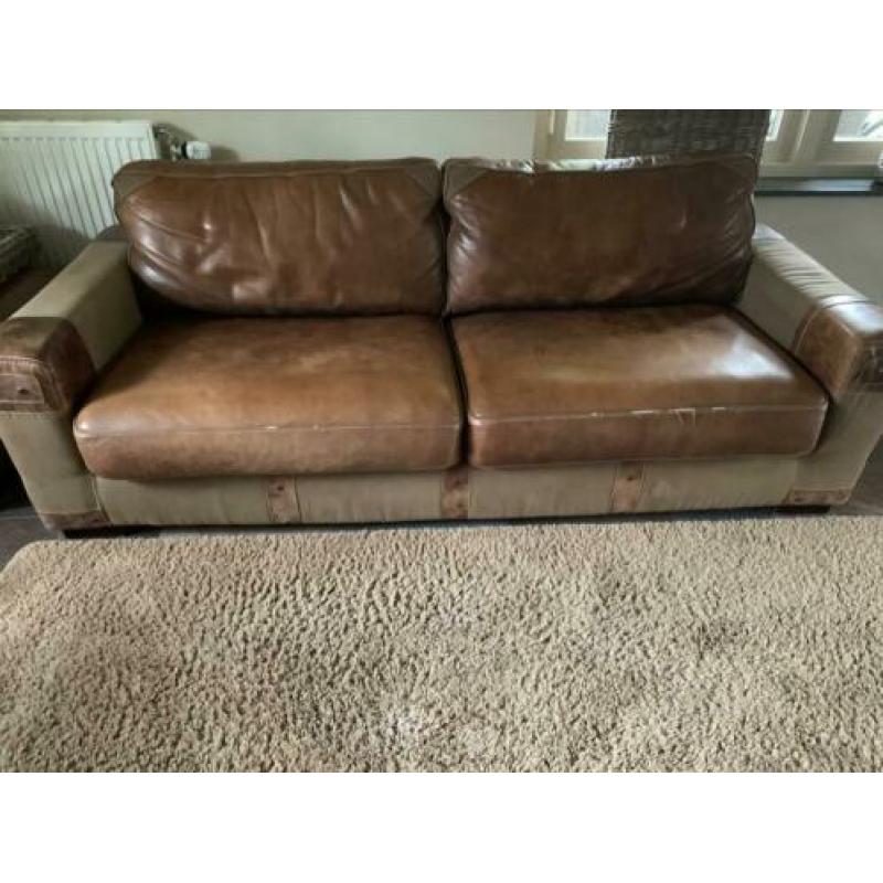 3 zits bank combi leder/canvas