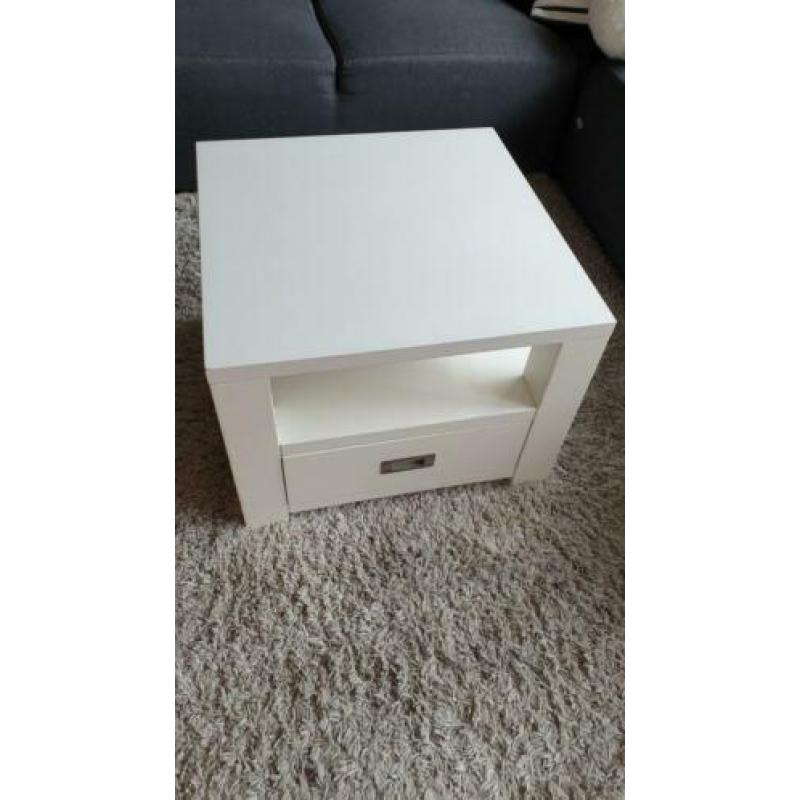 2x salontafel wit met lade 60x60x45 cm
