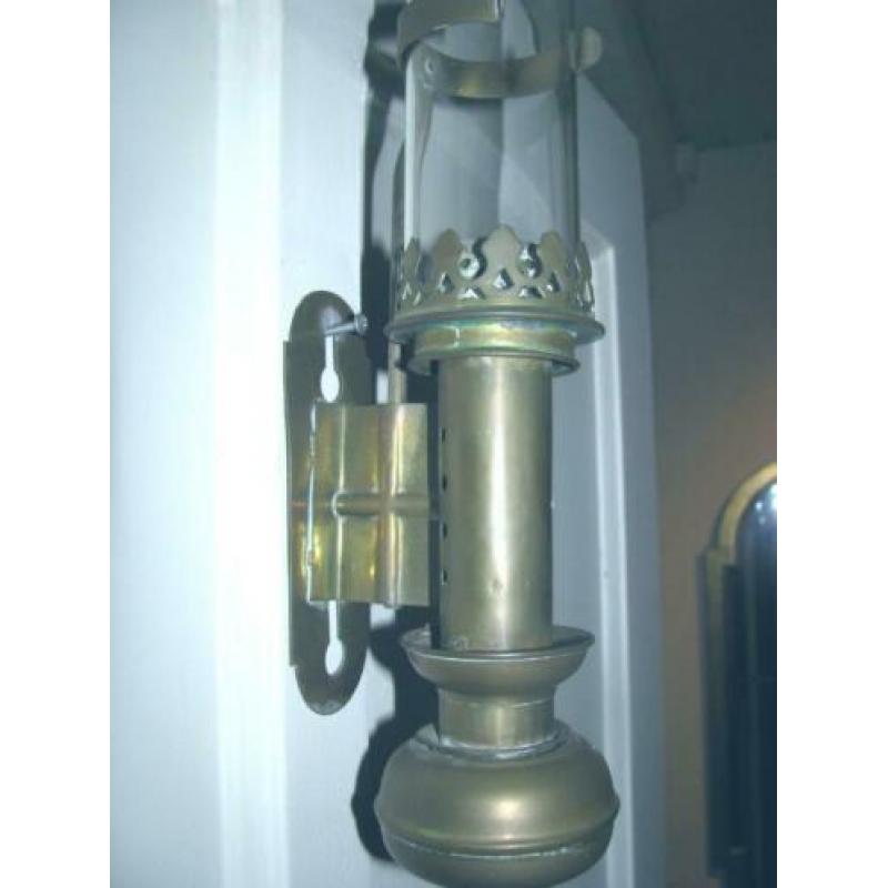 Oude antieke kerklamp met 2 glazen 50 cm