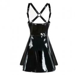 Zwarte kunstleren jurk leren wetlook latex bodycon sexy