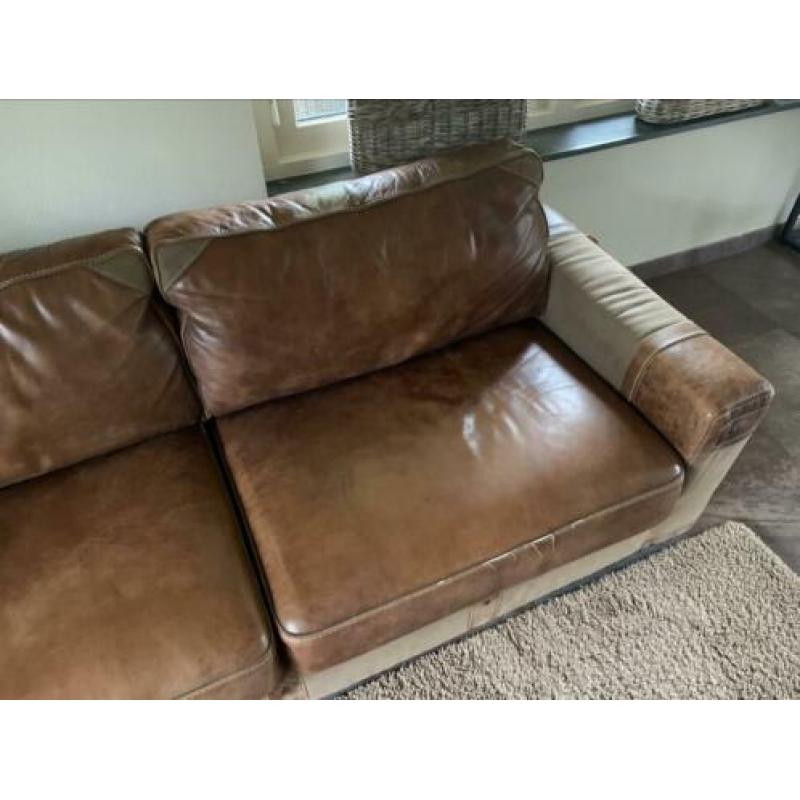 3 zits bank combi leder/canvas