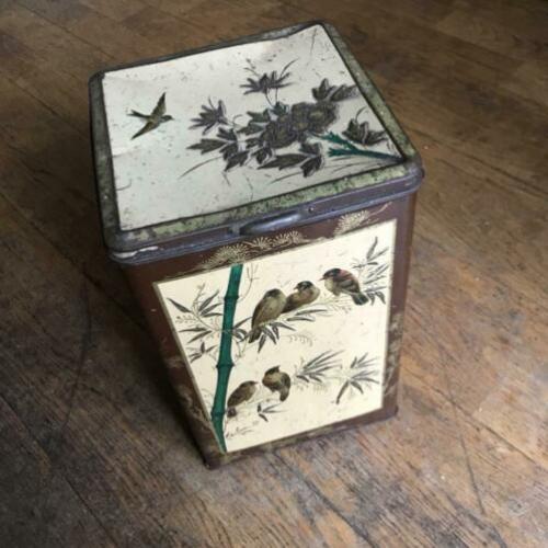 Groot vintage blik met vogels +/- 3 liter