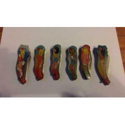6 x jaren 80 pin up girl springmessen hand gemaakt zeldzaam