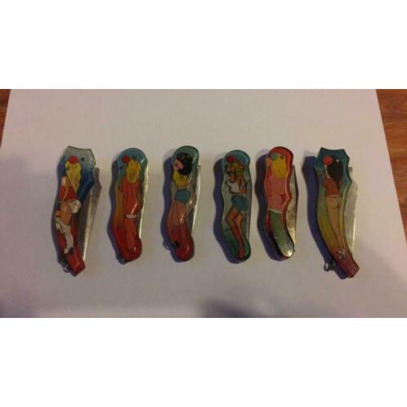 6 x jaren 80 pin up girl springmessen hand gemaakt zeldzaam