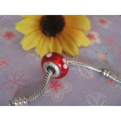 Pandora Murano / glas bedel = rood + bloemen wit