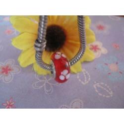 Pandora Murano / glas bedel = rood + bloemen wit