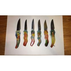 6 x jaren 80 pin up girl springmessen hand gemaakt zeldzaam
