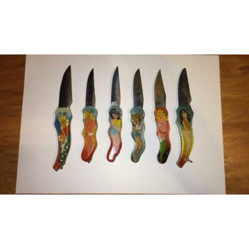 6 x jaren 80 pin up girl springmessen hand gemaakt zeldzaam