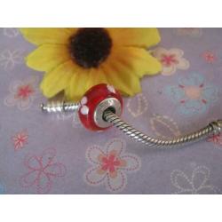 Pandora Murano / glas bedel = rood + bloemen wit