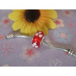 Pandora Murano / glas bedel = rood + bloemen wit