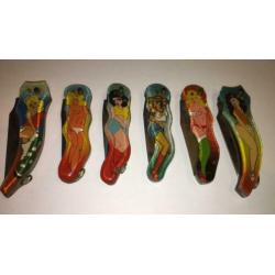 6 x jaren 80 pin up girl springmessen hand gemaakt zeldzaam