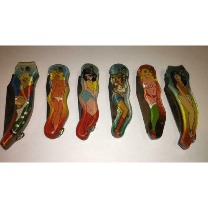 6 x jaren 80 pin up girl springmessen hand gemaakt zeldzaam