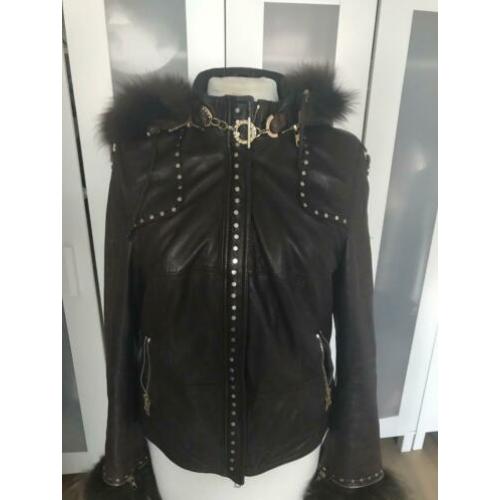 Aphero Luxe Leer Jack met echte bont Maat L