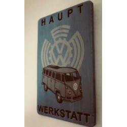 Vintage houten reclame paneel VW Kever/Volkswagen/mancave