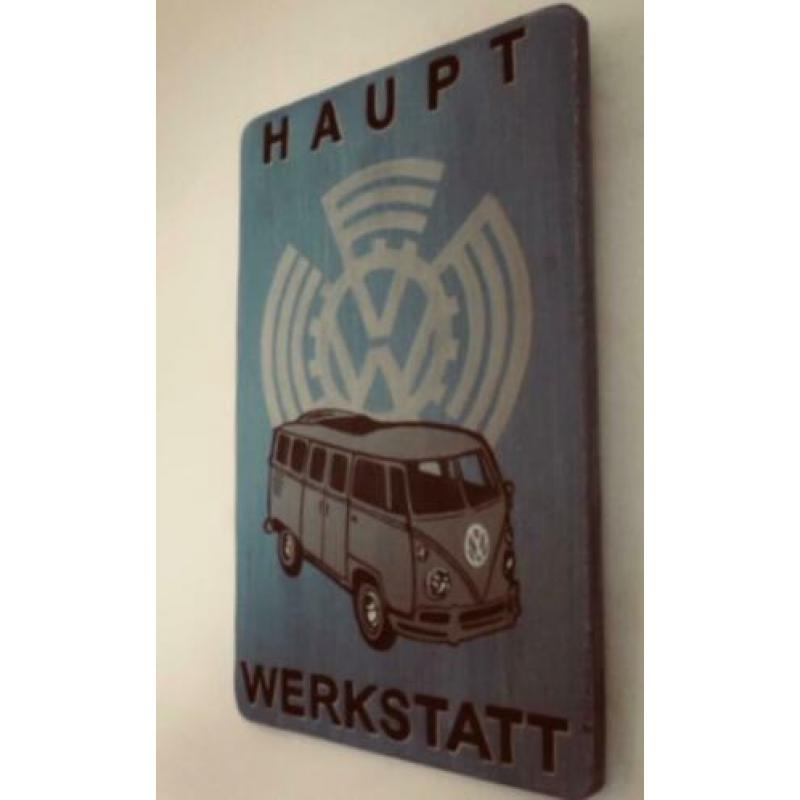 Vintage houten reclame paneel VW Kever/Volkswagen/mancave
