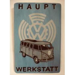 Vintage houten reclame paneel VW Kever/Volkswagen/mancave