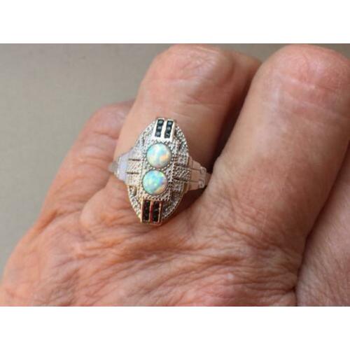 Zilveren ring Opaal met Saffier