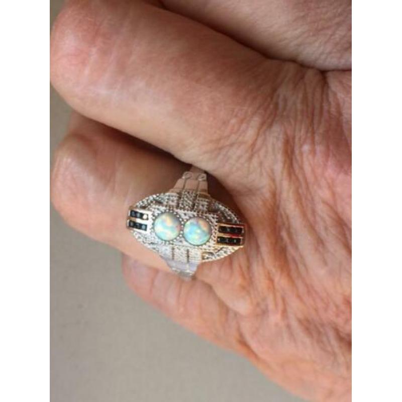 Zilveren ring Opaal met Saffier