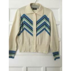 Mt 40/42 - Bleyle wit blauw vintage 60s 70s vest