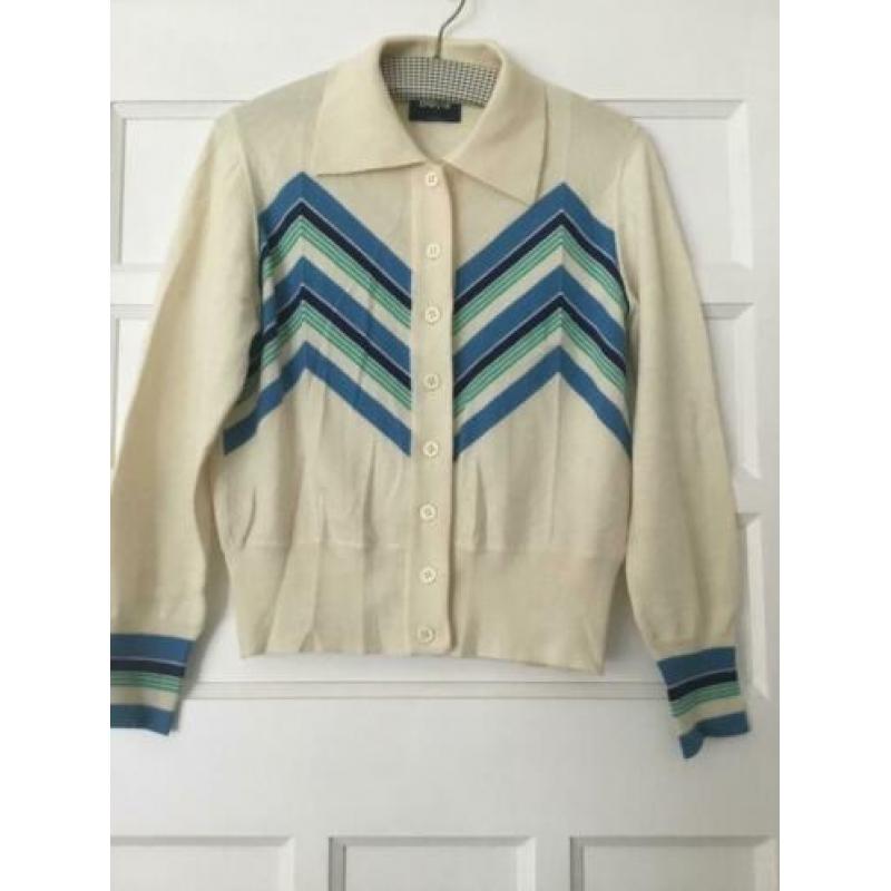Mt 40/42 - Bleyle wit blauw vintage 60s 70s vest