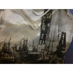 Oui linnen top creme grijs met scheepswerf print mt 42 31053