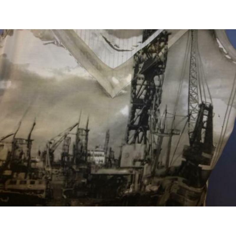 Oui linnen top creme grijs met scheepswerf print mt 42 31053