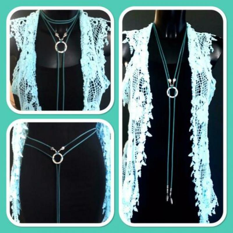 Turquoise boho Ibiza festival ketting veer hangertjes