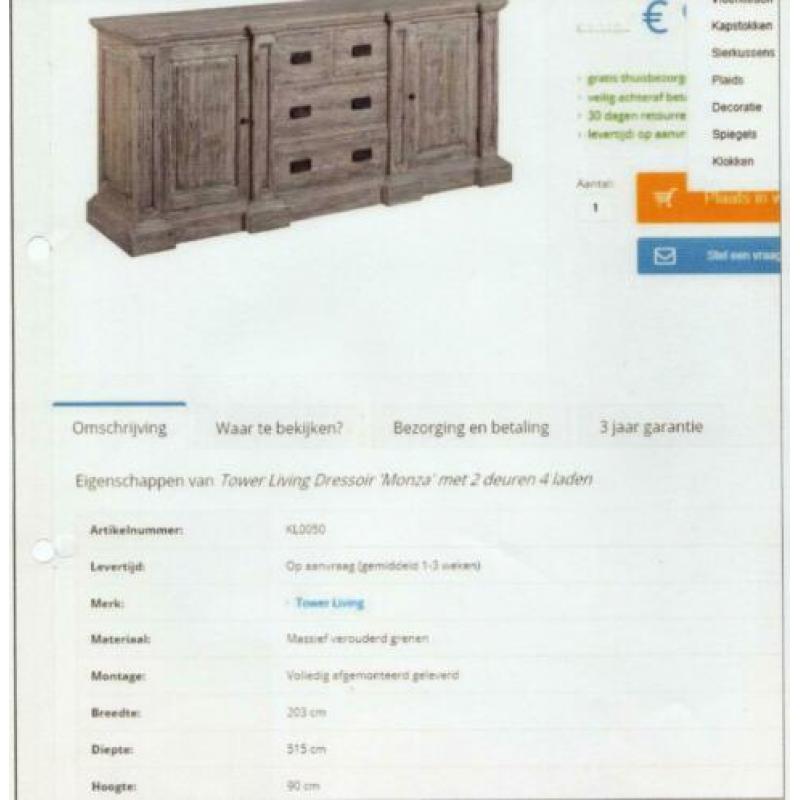 Meubel massief dressoir Monza