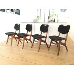 Set 4 teak vintage Pynock stoelen nieuw schuim & gestoffeerd
