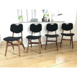 Set 4 teak vintage Pynock stoelen nieuw schuim & gestoffeerd