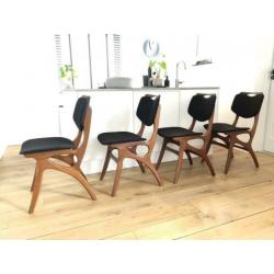 Set 4 teak vintage Pynock stoelen nieuw schuim & gestoffeerd