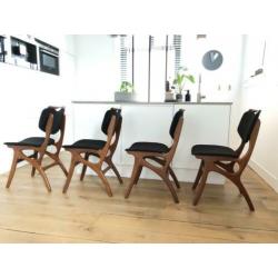 Set 4 teak vintage Pynock stoelen nieuw schuim & gestoffeerd