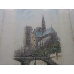 Mooi Klein etsje gesign. van de Sacre COUEUR met haven