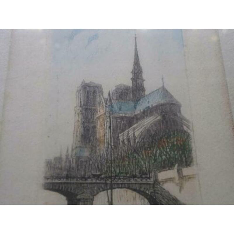 Mooi Klein etsje gesign. van de Sacre COUEUR met haven