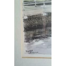 Bob Brobbel, ingekleurde litho Oostpoort in Delft
