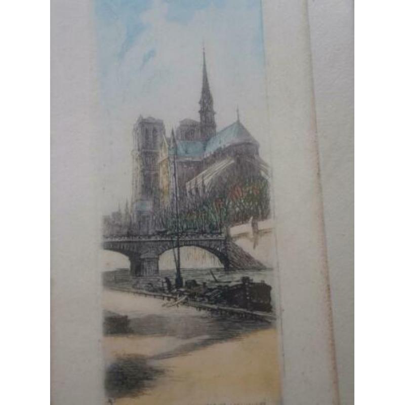 Mooi Klein etsje gesign. van de Sacre COUEUR met haven