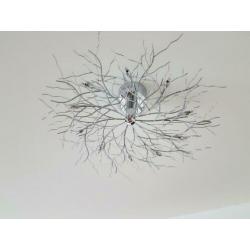 2x chromen plafondlampen van 85 en 100 cm