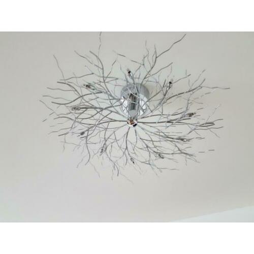 2x chromen plafondlampen van 85 en 100 cm