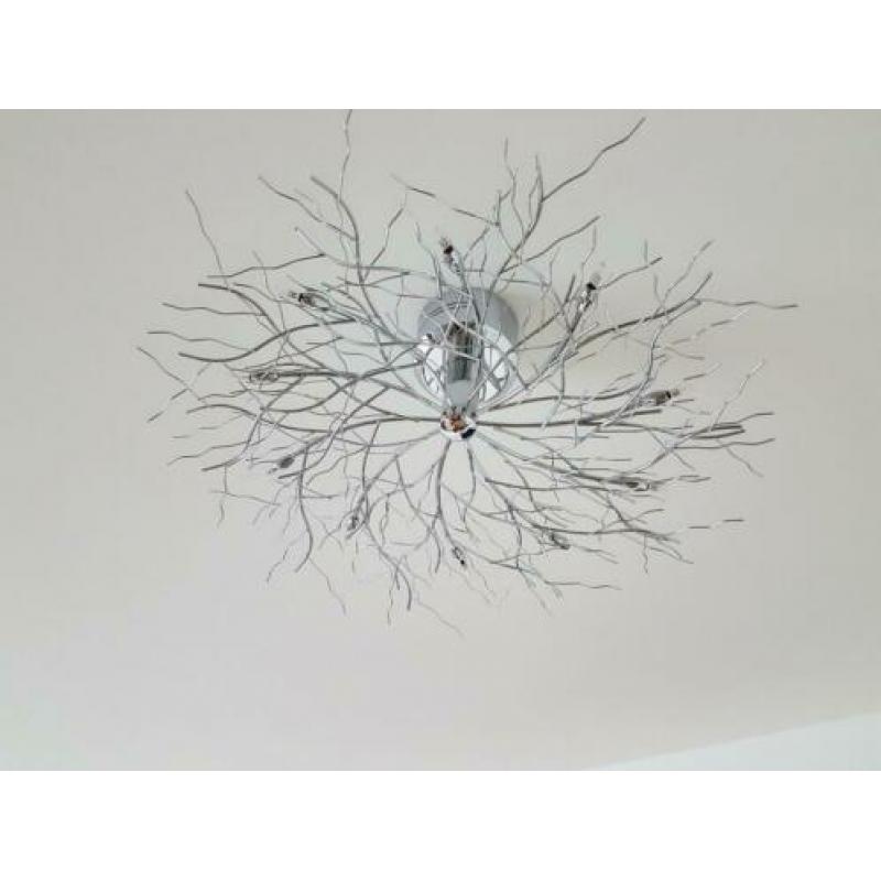 2x chromen plafondlampen van 85 en 100 cm