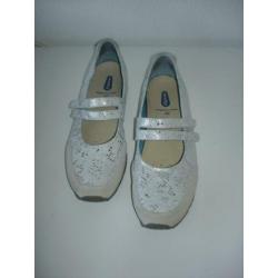 ZGAN WOLKY maat 42 zilver witte metallic leren ballerina`s