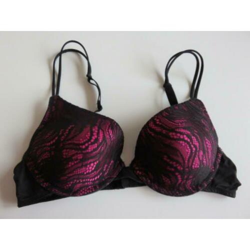 Hunkemoller Pushup BH 75C Roze met zwart animal kant push up