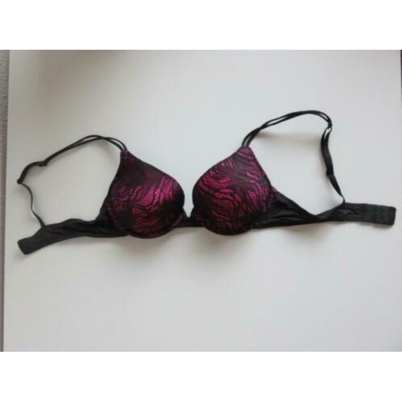 Hunkemoller Pushup BH 75C Roze met zwart animal kant push up